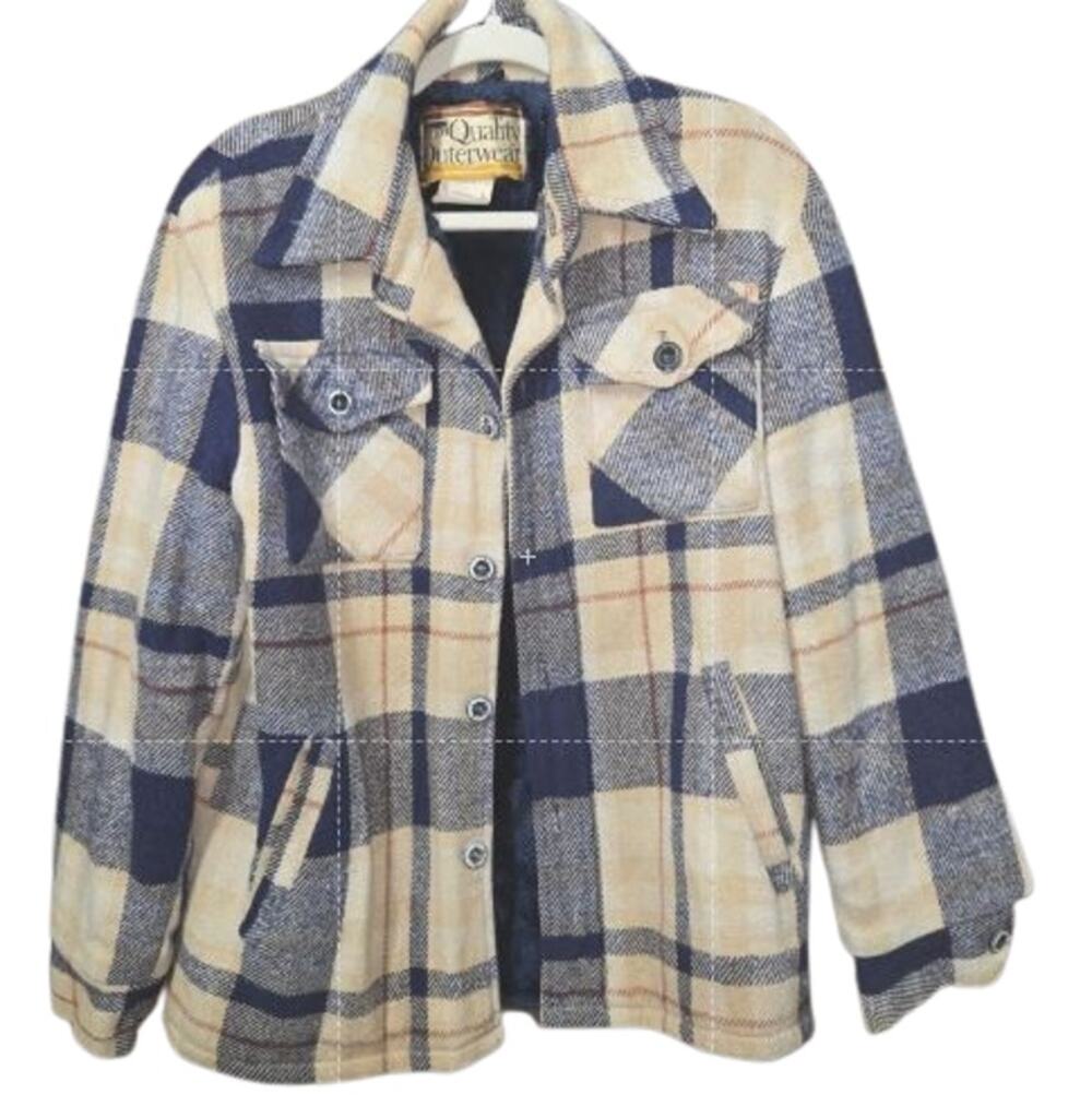 Vintage Montgomery Ward Plaid Sherpa Lined Jacket Small Oversized 70s Coat